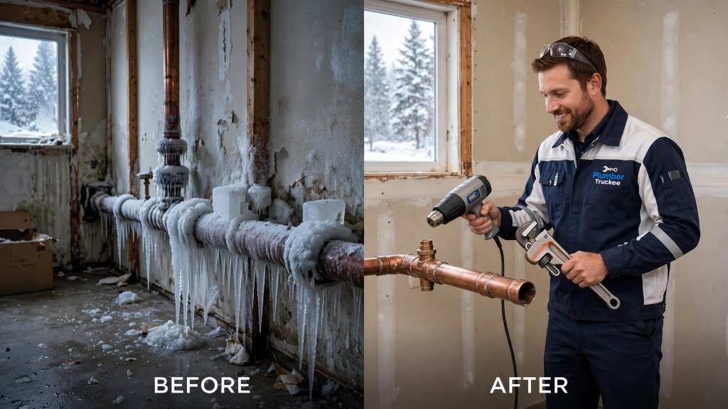 Frozen Pipe Thawing Before and After Repair